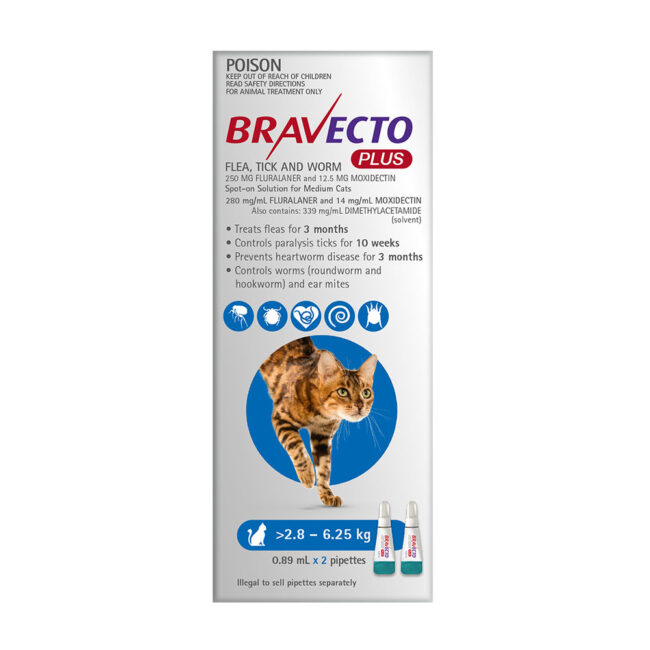 Bravecto Plus Blue Spot-On for Medium Cats - 2 Pack 1