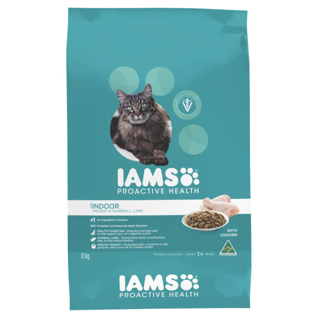 IAMS Adult Cat Indoor Weight and Hairball Care Chicken 8kg 1