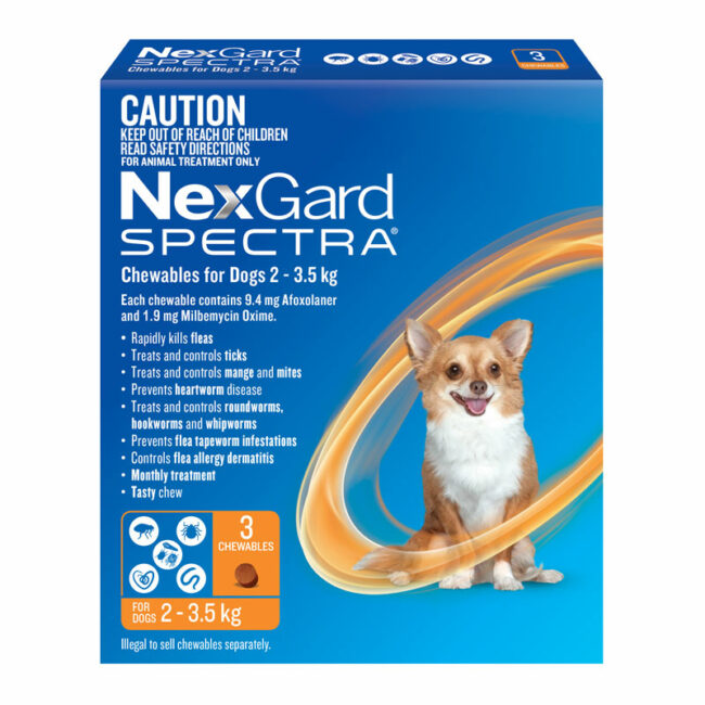 NexGard Spectra Orange Chews for Very Small Dogs (2-3.5kg) - 3 Pack 1