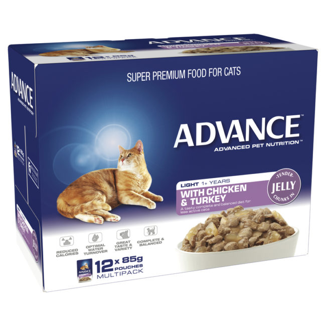 Advance Adult Cat Light with Chicken & Turkey in Jelly 85g x 12 Pouches 1